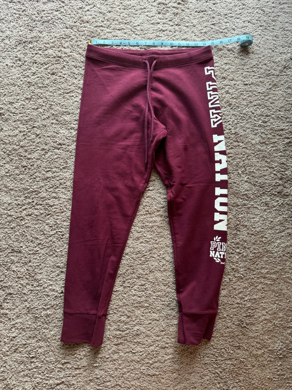 PINK Victoria's Secret Maroon Jogger Sweatpants with White Side Logo